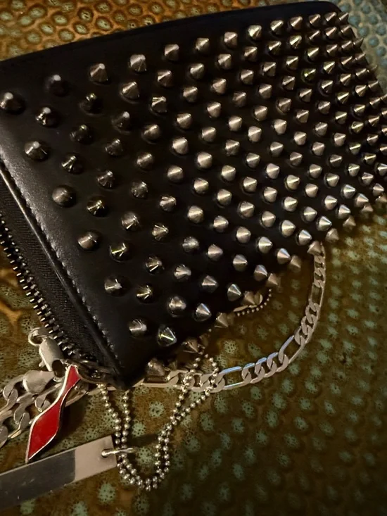 Christian Louboutin Panettone Black Leather Silver Spike Wallet - Picture 3 of 9